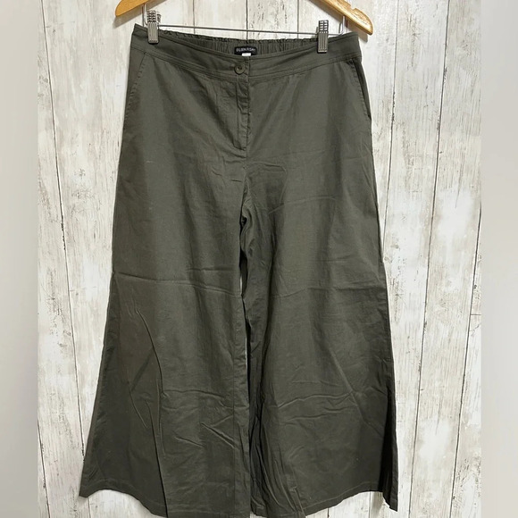 Eileen Fisher Hemp Green Cropped Wide Leg Pants Size Small - Picture 2 of 7